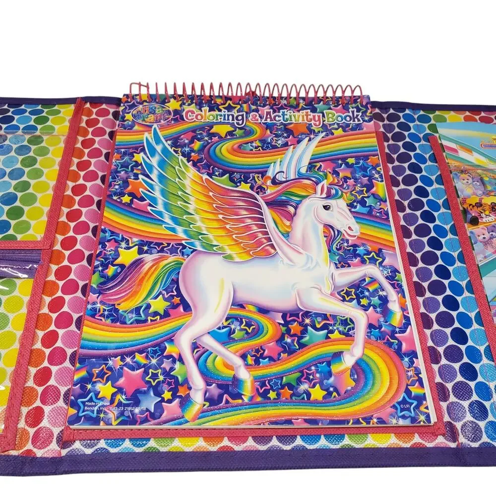 Lisa Frank Unicorn Tri Fold Portfolio 2016 Crayons Stickers Cat Leopard